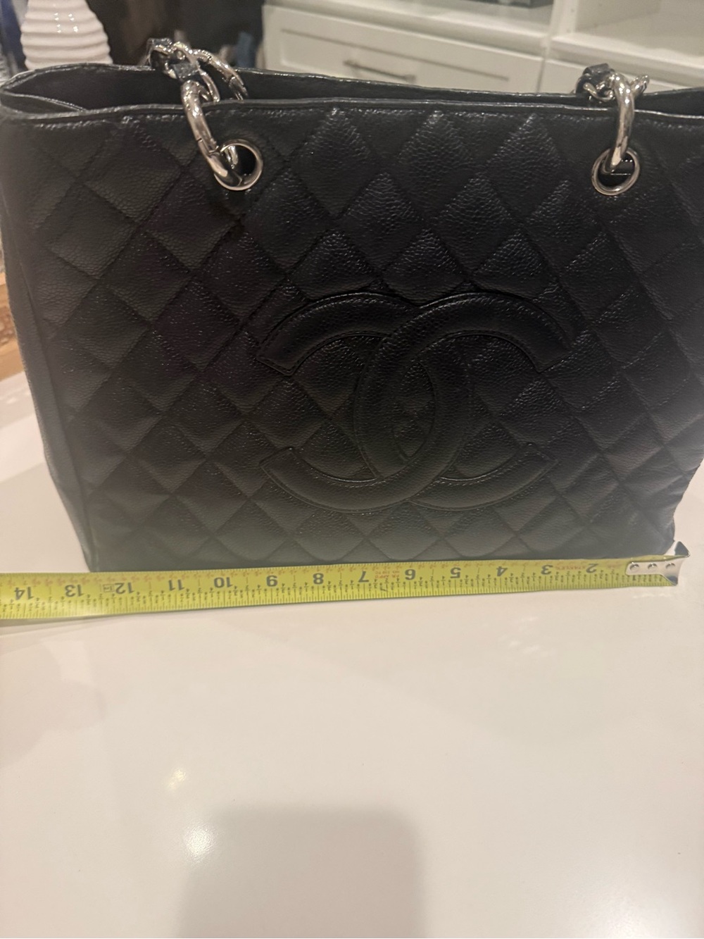 CHANEL grand shopping Tote quilted black caviar silver Chain-Strap Handles - Picture 9 of 14